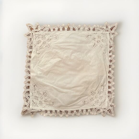 Vintage White Cotton Battenburg Lace Pillow Cover 14 in Square - Picture 1 of 6